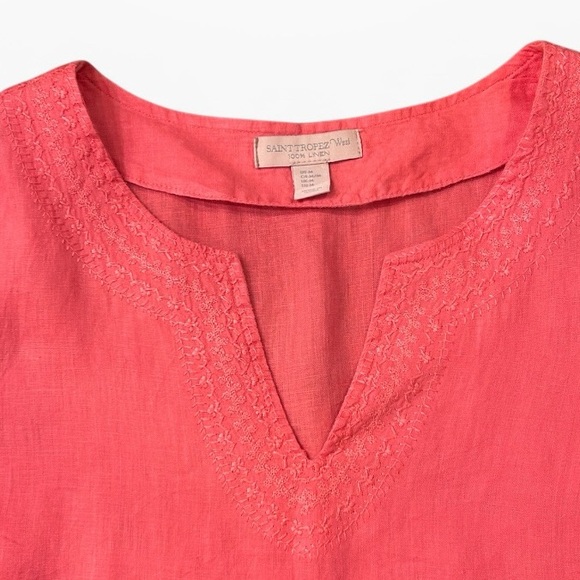 St. Tropez West 100% Linen Short Sleeve Top Pink Embroidered Size Medium - Picture 8 of 11